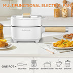 Audecook Hot Pot Electric 2L, Cermic Glaze Non-Stick Frying Pan 8 Inch, Portable Travel Cooker for Ramen/Steak/Fried Rice/Oatmeal/Soup, with Dual Power Control (Silicone Spatula Included)