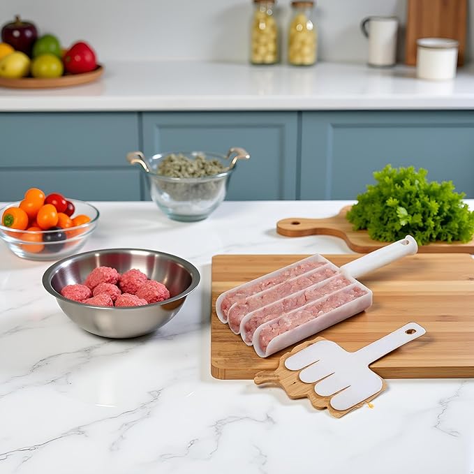 White Creative Kitchen Triple Meatball Maker, Meat Ball Scoop with Cutting Spade Ball Maker, None-Stick Meatball Maker Melon Ballers Fruit and Vegetable Tools Kitchen Utensils and Gadgets