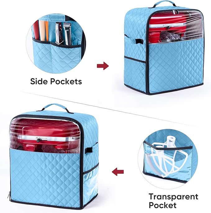 BAGSPRITE Stand Mixer Cover with Appliance Sliders Base Compatible with KitchenAid Mixer-Storage Bag for 6/7/8 Quart with Pockets for Kitchen Aid Accessories and Attachments