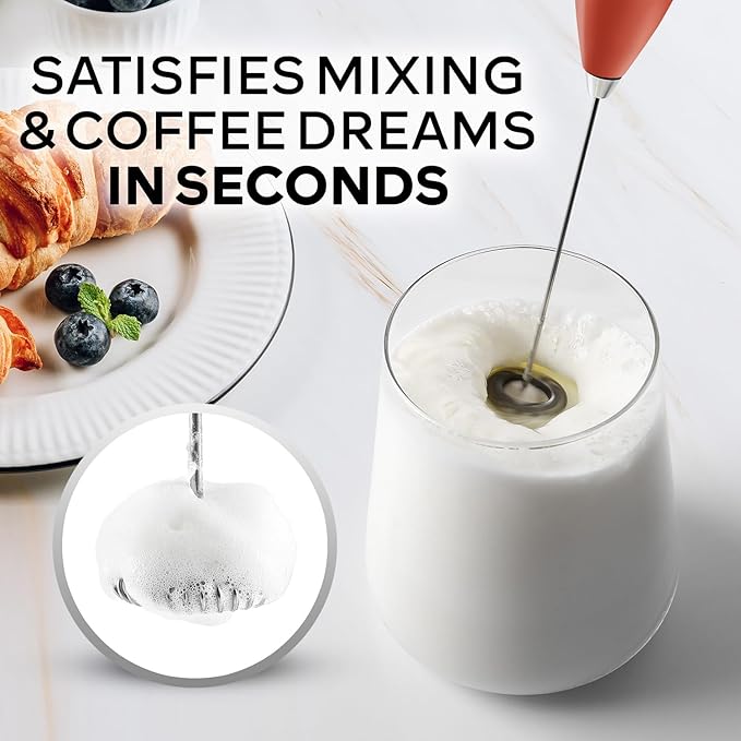 Zulay Kitchen Powerful Milk Frother Wand With 4 AA Duracell Batteries - Ultra Fast Handheld Drink Mixer - Electric Whisk Foam Maker for Coffee, Lattes, Cappuccino, Matcha & Creamer - Black and Red