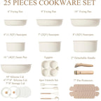 CAROTE Pots and Pans Set Non Stick, Cookware Sets, Kitchen Set, Oven/Dishwasher/Fridge Safe, Space Saving Pots Set, Nonstick Set with Versatile Detachable Handle, Induction RV Set, Cream