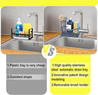 Maifan Sink Caddy Sponge Holder for Kitchen with Brush Holder and Stainless Steel Self Drain Tray, Rustproof Kitchen Sink Organizer for Sponge, Soap Dispenser Storage Accessories Grey Blue