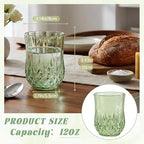 12 Pack Plastic Stemless Wine Glasses,12oz Unbreakable Vintage Elegant Drinking Glass Set,Reusable Fancy Cocktail Cups for Party, Wedding, and Bulk Events (12, 12oz-Sage Green)