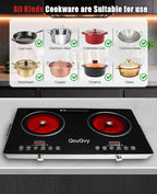 23" Portable Infrared 2 Burner 3500 Electri Burner with 2 Hours Timer-Electric Hot Plate Touch Control Panel Adjustable Heating Power Glass Plate Electric Cooktop for Cooking