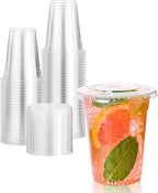 Vplus 200 Pack 12 OZ PET Clear Plastic Cups with Lids, 12 OZ Crystal Cold Disposable Drinking Plastic Cups with Flat Lids, Perfect for Ice Coffee, Smoothie, Juice