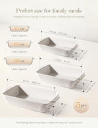 Ceramic Baking Dish Set, 3-Piece Casserole Dishes for Oven, Rectangular Baking Pans, Deep Lasagna Pans with Handles, Multi-Size Set for Cooking, Baking, Serving, and Gifting, White (16.1''/12.2''/9'')