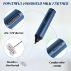 FoodVille MF05 Rechargeable Milk Frother USB Charging Handheld Foam Maker with Stainless Balloon Whisk for Cappuccino, Latte, Bulletproof Coffee, Keto Diet, Protein Powder, Matcha (Navy Blue)