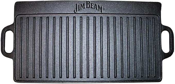 Jim Beam Pre Seasoned Heavy Duty Construction Double Sided Cast Iron Griddle Pan with Superior Heat Retention, 20"x1"x9", Black (JB0168)