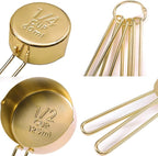 Gold Measuring Cups and Spoons Set, 8 PCS Metal Measuring Cups and Stainless Steel Measuring Spoons Set for Kitchen