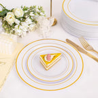 NOCCUR 200PCS Gold Plastic Plates - 100 Dinner / 100 Dessert Disposable Plates Heavy Duty - Ideal for Wedding/Party/Christmas