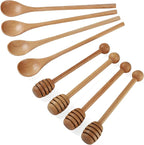 4 PCS 6 Inch Honey Dipper Sticks and 4 PCS 7.87 Inch Coffee Stirring Spoons, Beech Wooden Honey Spoon Stirrer for Honey Jar Dispense Drizzle Honey and Wedding Party Gift