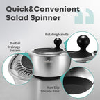 5.3Qt Stainless Steel Salad Spinner with Stop Button, BPA-Free Vegetable Lettuce Spinner, Transparent Lid & Drainage Hole, Non-Slip Base, Dishwasher Safe Fruit Washer