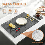 Large Stone Dish Drying Mat for Kitchen Counter, 2 PCS Quick Dry Diatomaceous Earth Dish Mat Set – Foldable Water Absorbing Kitchen Accessories for Countertop(Dark Gray 24"x16"&8"x4")