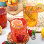 Qinyoung 12 Plastic Vintage Drinking Glasses 8.5oz Stemless Retro Embossed Wine Glasses Shatterproof Reusable Cups for Baby Shower Wedding Reception Grand Event Party (Pink)