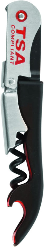 True Jetsetter TSA Compliant Double Hinged Waiters Corkscrew Wine Opener, Durable Stainless Steel with Built-in Bottle Opener and Foil Cutter for Travel, Outdoor Adventures, Home Bar, Set of 1, Black