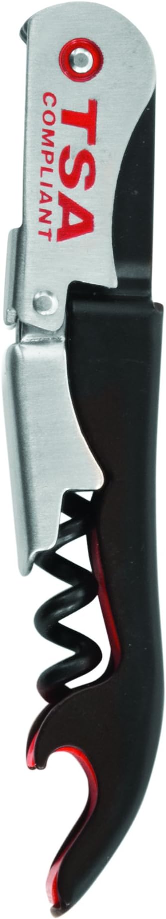 True Jetsetter TSA Compliant Double Hinged Waiters Corkscrew Wine Opener, Durable Stainless Steel with Built-in Bottle Opener and Foil Cutter for Travel, Outdoor Adventures, Home Bar, Set of 1, Black