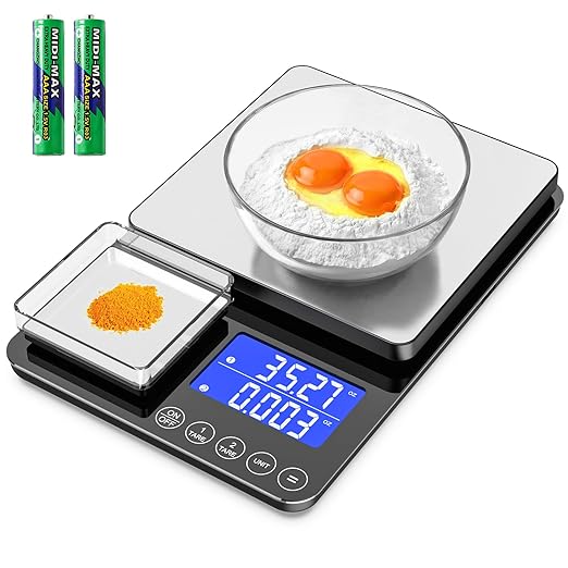 KKZ 0.001oz/33lb Kitchen Scale, Dual Platform Food Scale Grams and Ounces for Weight Loss Baking Cooking Meal Prep Sourdough Bread, Stainless Steel