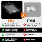 16" x 13" Cast Iron Nonstick Grill Griddle for Gas & Charcoal Grills, Flat Top BBQ Griddle Plate with Grease Groove & Removable Handle, Universal Fit for Outdoor & Home Cooking, Tailgating