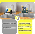 Maifan Sink Caddy Sponge Holder for Kitchen with Brush Holder and Stainless Steel Self Drain Tray, Rustproof Kitchen Sink Organizer for Sponge, Soap Dispenser Storage Accessories Dark Green