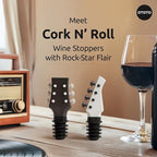 OTOTO Cork n' Roll Wine Stoppers – Set of 2, Bass & Guitar Shaped, Fun and Functional Wine Bottle Corks