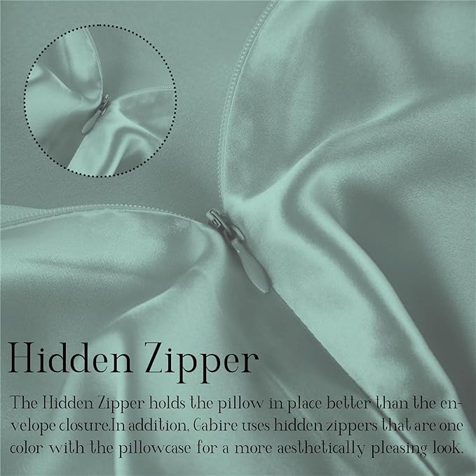 Mulberry Silk Pillowcases Set of 2, Both Sides Real Silk Pillow Covers for Hair and Skin Prevent Acne Pillowcase Organic Silk Pillowcase 2 Pack with Hidden Zipper, Sage Green, King (20"×36")