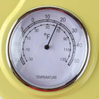 Lily's Home - 9.5 Inch x 12.5 Inch - Retro Kitchen Wall Clock, Vintage Wall Clock with a Thermometer and 60-Minute Timer, Ideal for Any Kitchen, Office, or Diner (Yellow)