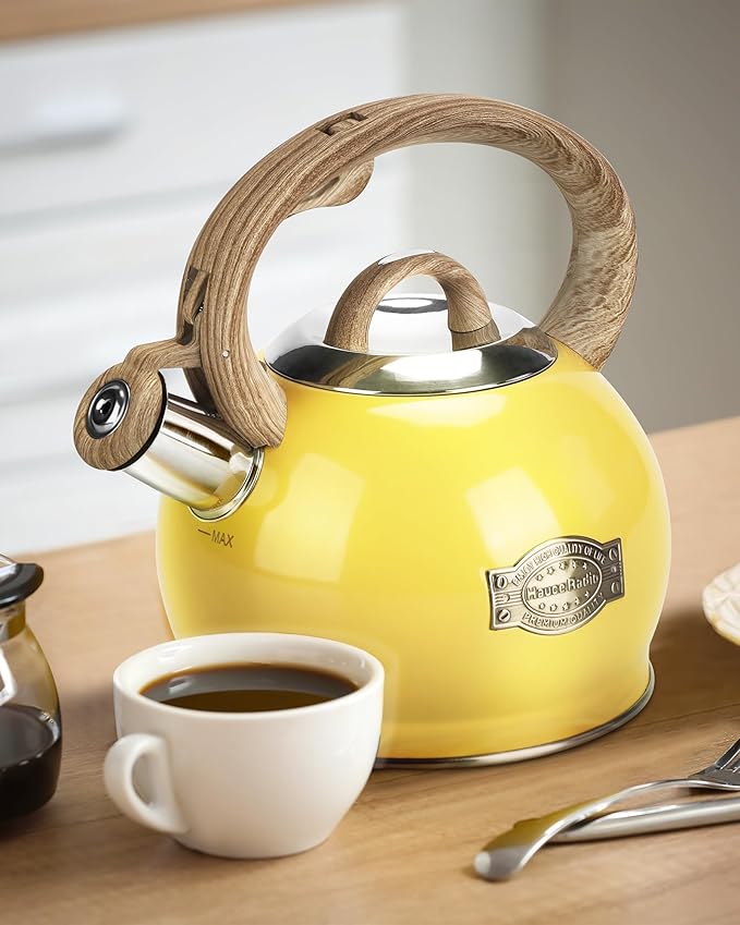 Hauce Radio Stovetop Tea Kettle, 2.1 Quart Stove Top Whistling Tea Kettles,Water Teapot Induction Tea Kettle with Food Grade Stainless Steel and Silicone Anti-Hot Handle, Suitable for All Heat Sources
