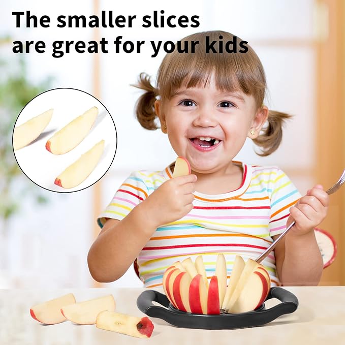 Newness 5.12 Inch Extra Large Apple Slicer, 16 Slices, Durable Stainless Steel Apple Corer, Black, Silicone Handle