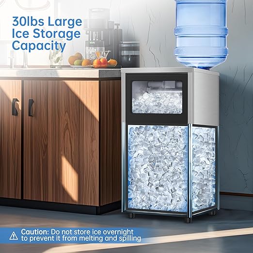 Ice Machine Commercial Ice Maker Machine, 150 Lbs /24H, 30 lbs Bin, Under Counter Built-in or Freestanding, Stainless Steel Household Use, Restaurant Bar Kitchen Cafe