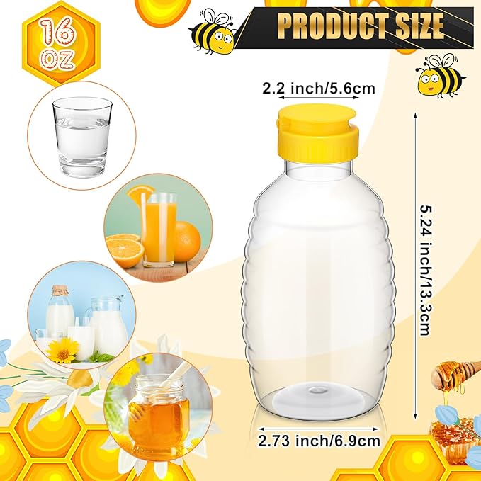 Tioncy 120 Pcs Clear Plastic Honey Bottles 16 Oz Honey Jars with Lids Honey Bottle Containers Empty Honey Bear Bottle Squeeze Honey Bottle for Easy Storing and Dispensing