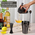 Mwellewm Cocktail Shaker Boston Shaker Set 15 Pcs Professional Bartender Kit Bar Shaker Stainless Steel Drink Shaker Bartending Beginner Martini Shaker Tin Mixed Alcohol Shaker Tool(Black)