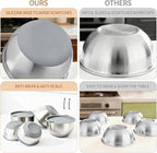 Deedro Premium Mixing Bowls with Airtight Lids Set, 22Pcs Thicker Stainless Steel Mixing Bowl Set, Large Prep Metal Bowls, Non-Slip Silicone Base Nesting Bowls for Kitchen, 1.5/2/3/4/5 QT, Gray