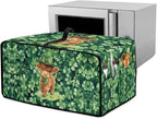 Highland Cow Four Leaf Clover Print Toaster Oven Cover Microwave Cover for Kitchen Countertop Appliance Dust Protector Decorative Oven Accessories for St. Patrick's Day Decor, Green, S