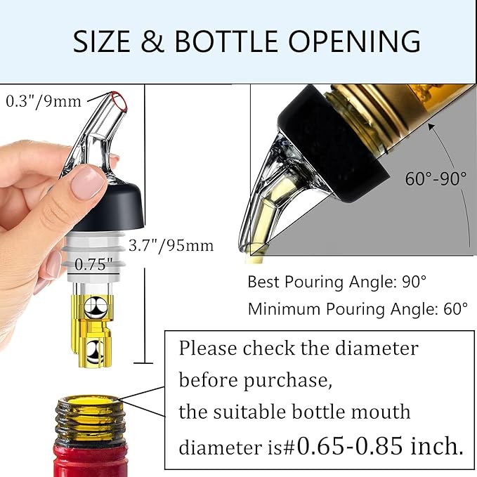 12 Pack Measured Liquor Pour Spout, Liquor Bottle Pourers, Measure Pour Spout for Liquor Bottles, Bottle Pourers for Alcohol, Shot Pourer Cocktail Liquor Dispenser Bar Bartending Tool -1.5oz/45ml
