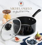MICHELANGELO Nonstick Saucepan with Lid, Ceramic Sauce Pan Sets, Easy to Clean Sauce Pans, Multi-Purpose Cooking Pots, 3QT, Black
