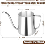 Stainless Steel Gooseneck Spout Kettle for Hand Drip Coffee One Serving Pour Over Kettle for Filter Coffee Long and Narrow Drip Cup for Outdoor Camping (Silver / 350ML / 1Pack)