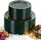 NOCCUR 200PCS Green Plastic Plates for 100 Guests - Include 100PCS 10" Dinner/ 100PCS 7" Dessert Disposable Plates Heavy Duty - Ideal for Party/Wedding/Christmas