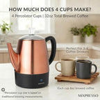 Mixpresso 4 Cup Percolator Coffee Pot Electric, Copper Stainless Steel Coffee Percolator Electric With Keep Warm Function, Classic Perculator Pot With Removable Basket for Home or Office