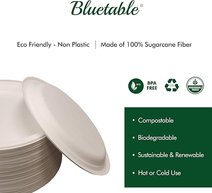 Compostable Paper Plates 9 Inch Bulk Plates [500 Case Pack] - Biodegradable Made from 100% Sugarcane - Heavy Duty Disposable - Eco Friendly - Bagasse Dinner Plates Natural Recycled Plate [500 Case]