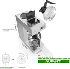 NUPANT 12-Cup Coffee Maker 1.8L Commercial Drip Coffee Maker Pour Over Coffee Machines with 2 Glass Carafes and 2 Warmers Plate Stainless Steel Coffee Brewer for Cofe Bar and Restaurant