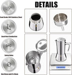 2 Cup Thickened 304 Stainless Steel Moka Pot Stovetop Espresso Maker Cafeteras Italian Percolator Espress Makers Capable Greca Mocha Coffee Machine for Induction Home and Camping 100ml 3.4oz