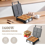 UVFAST Waffles Maker Waffle Iron, 4 Belgian Square Waffle Maker, Belgian Waffle Maker Thick with Non-stick Plate, Breakfast Waffle Machine Make Waffle in Minutes, 3 Browning Level, 1200W