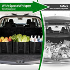 SpaceWhisper Reusable Grocery Bags with Long Handles [10 Pack] - Multipurpose Large Shopping Bags for Groceries, Foldable Grocery Totes Resist Water & Stains for Kitchen, Car Trunk, Picnic (Black)