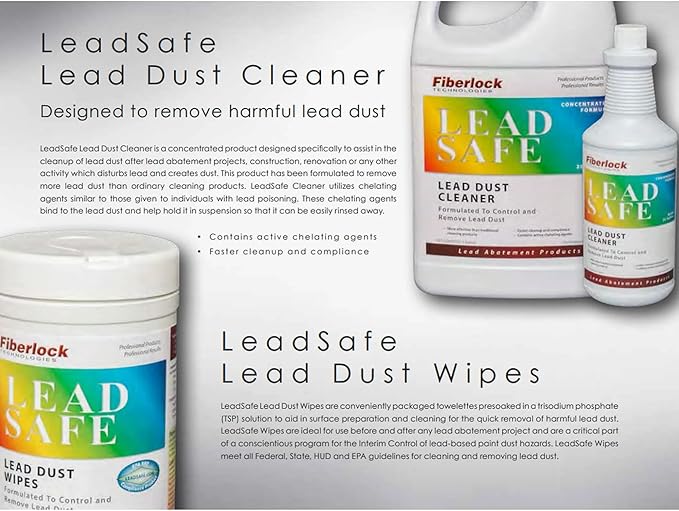 Fiberlock LeadSafe Cleaner, 1 Gallon, Lead Dust Cleaner, Controls & Removes Lead Dust After Renovation, Repair, Painting or Abatement Projects, Ideal for Walls, Windows, Floors, Doors, Trim & More