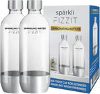FIZZIT 1L Carbonating Bottles 2 Pack – Compatible with SodaStream,Terra Art, Aarke & Philips Soda Maker – BPA Free Reusable Sparkling Water Bottle – Replacement with Stainless Steel base & cap