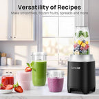 Consciot CB10 11Pcs Personal and Countertop Blender Combo, Make Shakes and Smoothies, Frozen Drinks, Baby Food, Spreads & More, 3 Portable BPA Free To-Go Cups, 2 Spout-Lids & 1 Flat-Lid, 900 Peak Watt