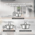 Cook N Home 6-Piece Stainless Steel Pots Set, 1.5 & 3 Qt Sauce Pots with Lids, 5.5 Qt Dutch Oven Stockpot, Induction Compatible, Dishwasher & Oven Safe, Riveted Handles