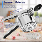 Potato Ricer, Ricer for Mashed Potatoes, 3 Interchangeable Discs Potato Masher Stainless Steel for Fluffy Mashed Potatoes, Heavy Duty Spaetzle Maker with Silicone Handle, for Gnocchi Spaghetti