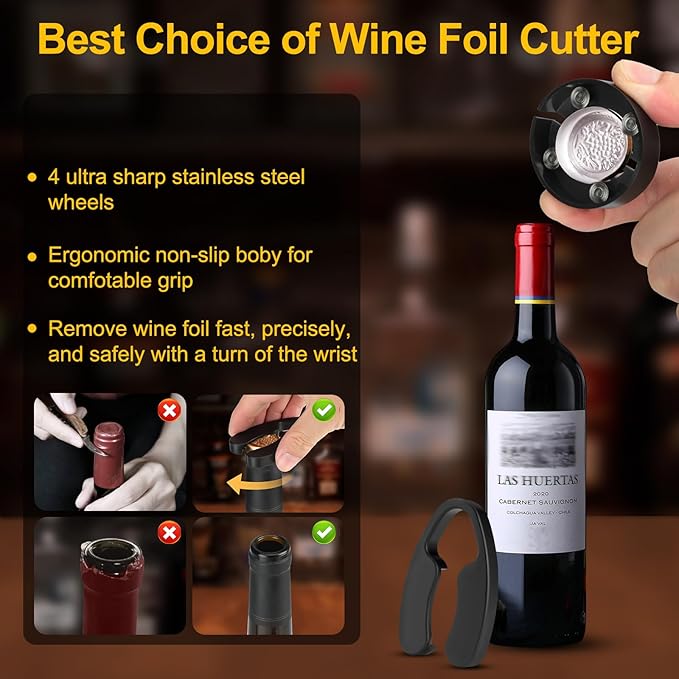 3 Pack Wine Foil Cutter, 4 Stainless Steel Blades Foil Remover for Wine Bottles, ABS & Ergonomic Grip Wine Bottle Opener Accessory, Removes Foil Top Effortlessly for Chefs & Wine Lovers