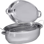 Precise Heat Roasting Pan with Rack and Lid, T304 Stainless Steel Multi-Use Oval Dutch Oven, 18 Inch, 14 Quart
